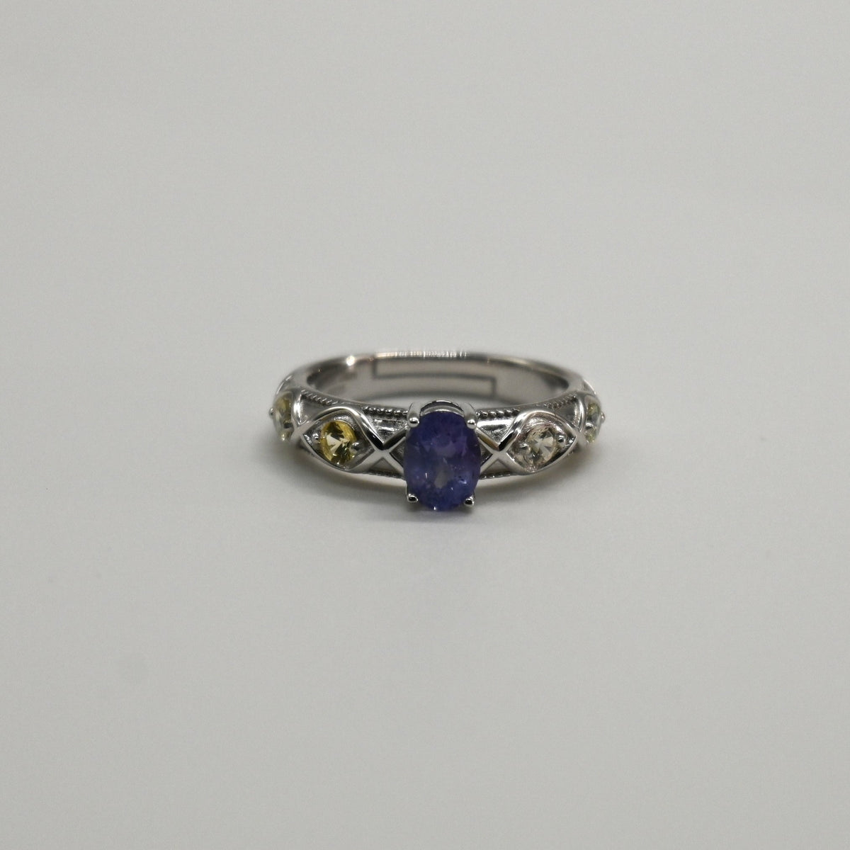 RIS001-07 5-Piece Sapphire 11# Adjustable Silver Cluster Ring