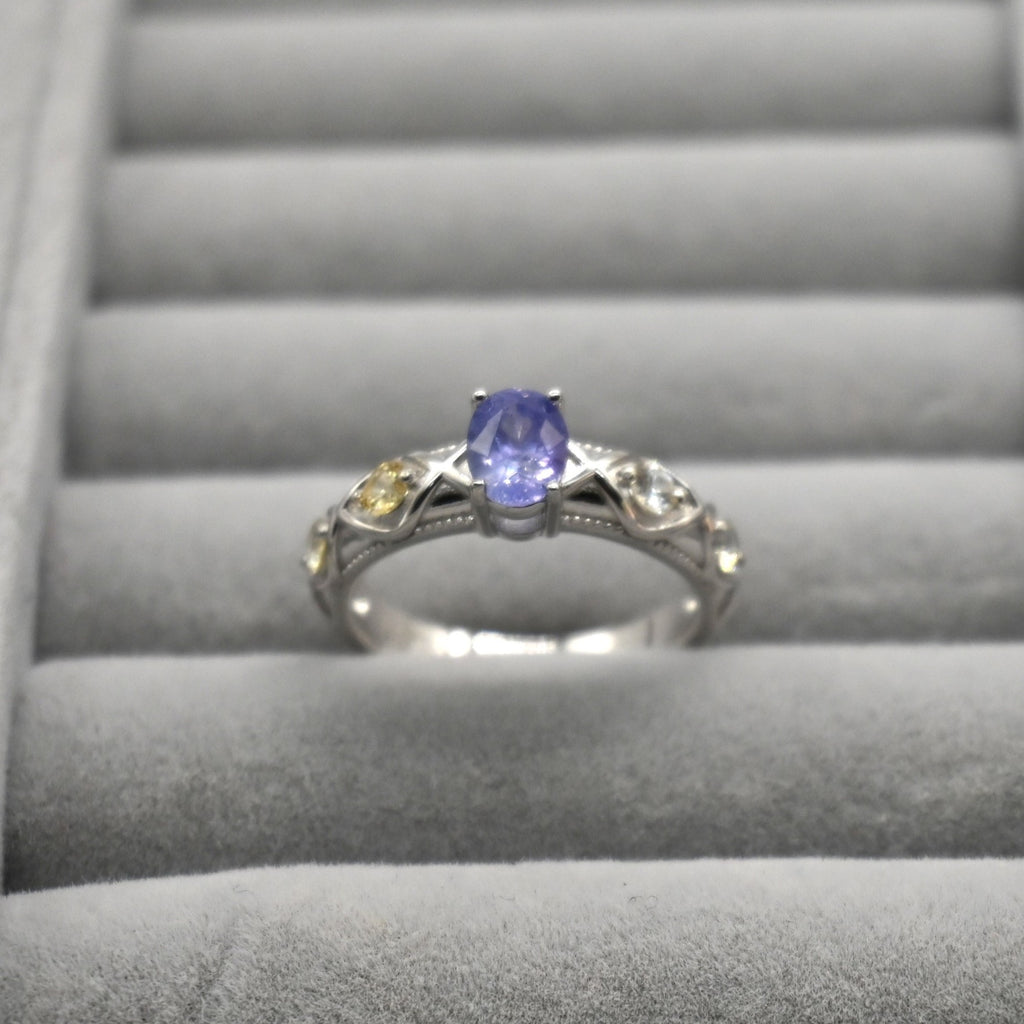 RIS001-07 5-Piece Sapphire 11# Adjustable Silver Cluster Ring