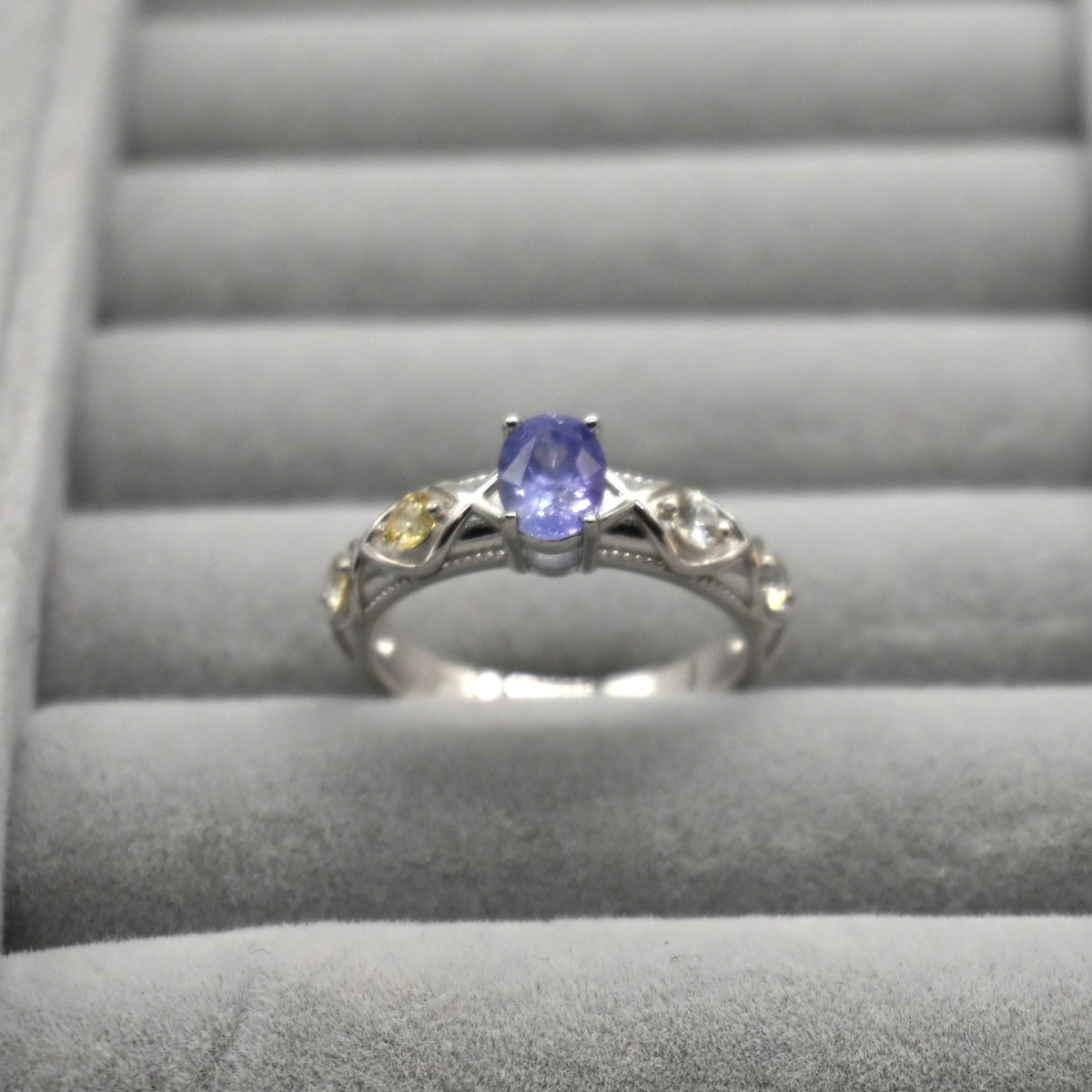 RIS001-07 5-Piece Sapphire 11# Adjustable Silver Cluster Ring