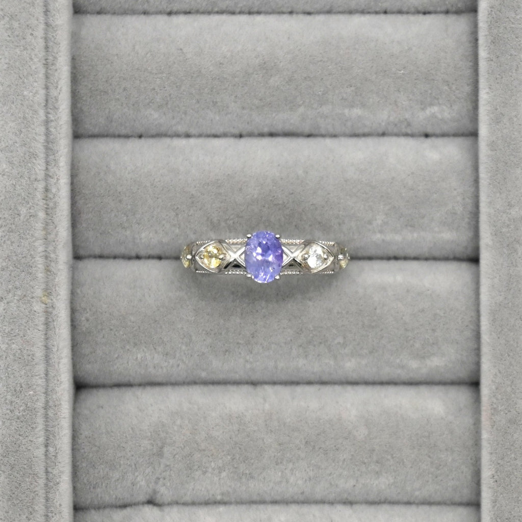 RIS001-07 5-Piece Sapphire 11# Adjustable Silver Cluster Ring