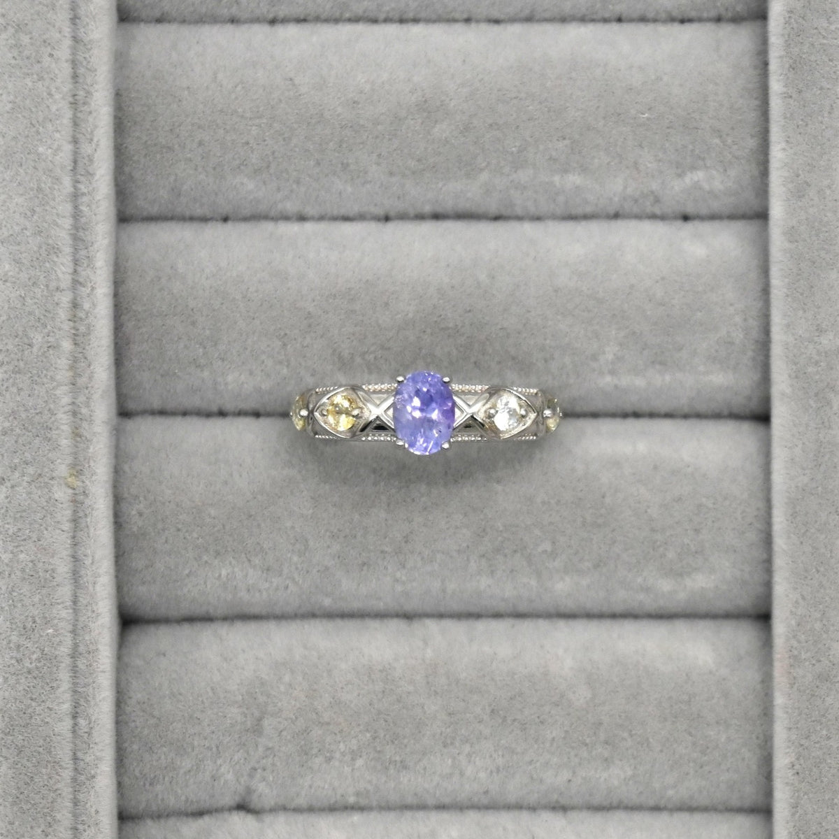 RIS001-07 5-Piece Sapphire 11# Adjustable Silver Cluster Ring