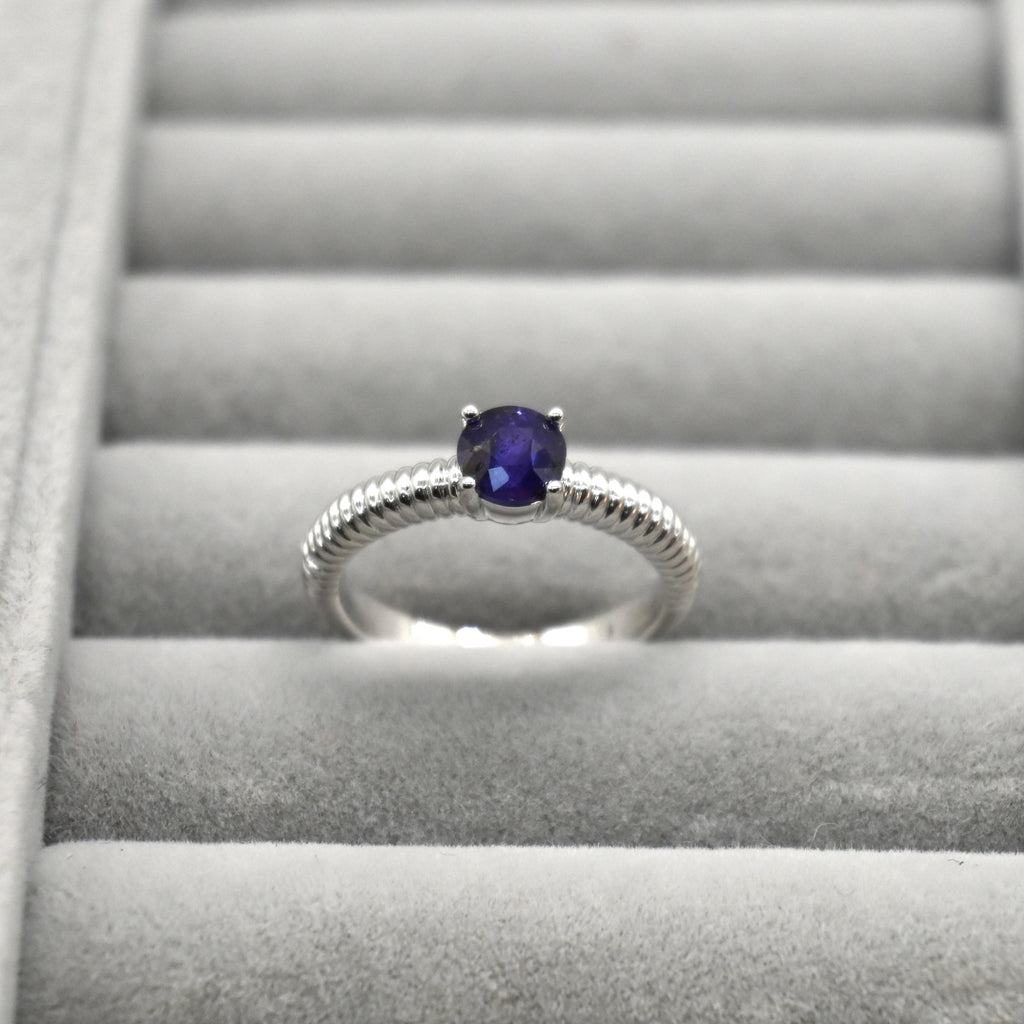 RIS008-14 Solitaire Sapphire 11# Adjustable Sterling Silver Ring