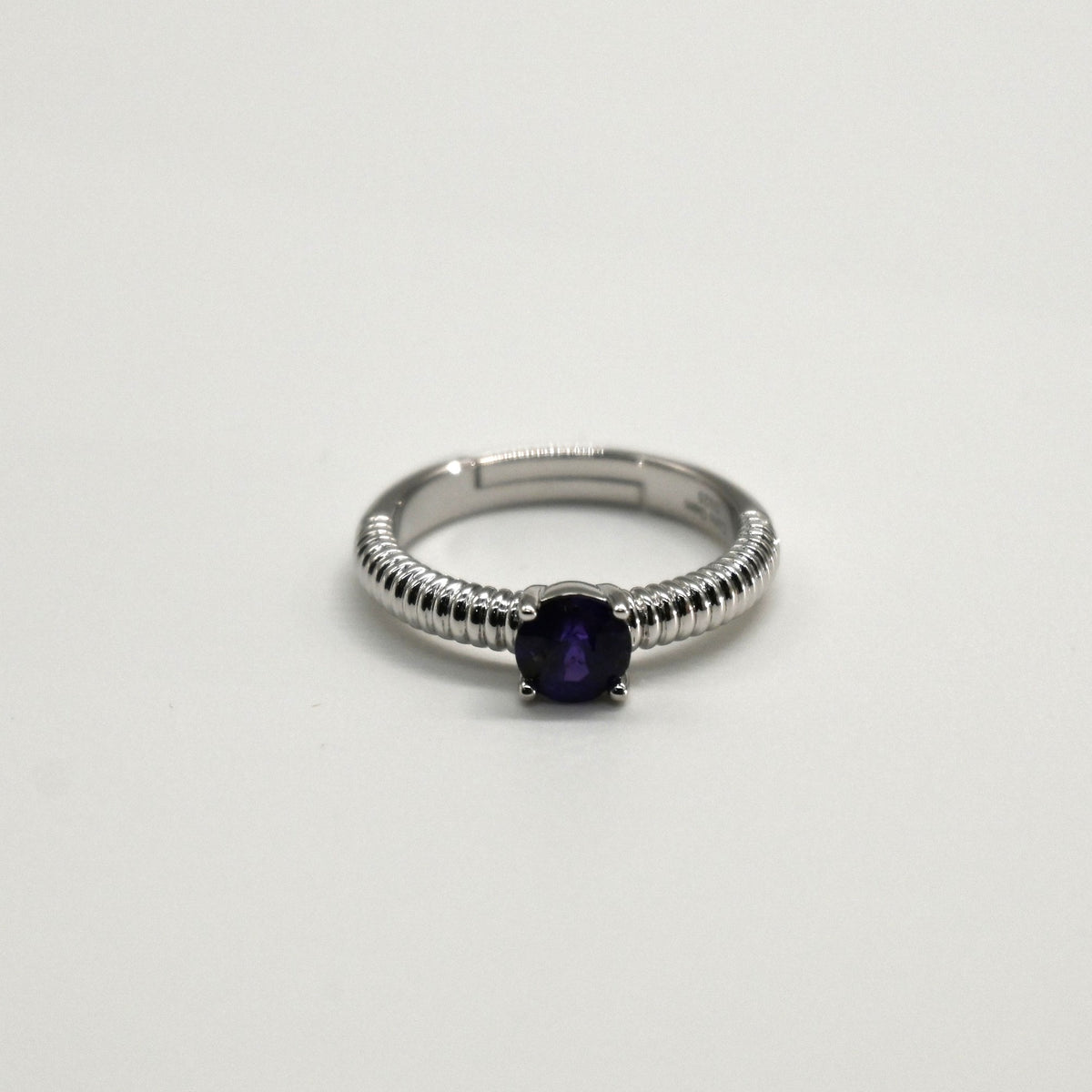 RIS008-14 Solitaire Sapphire 11# Adjustable Sterling Silver Ring