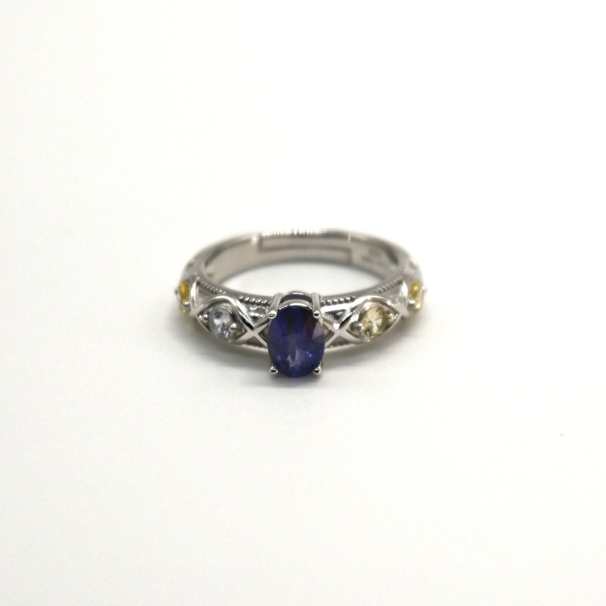 RIS001-07 5-Piece Sapphire 11# Adjustable Silver Cluster Ring