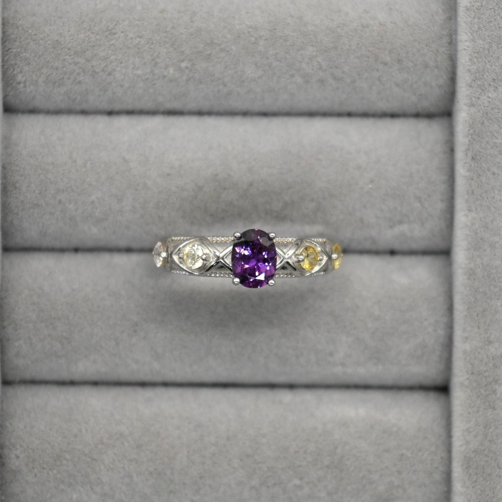 RIS001-07 5-Piece Sapphire 11# Adjustable Silver Cluster Ring