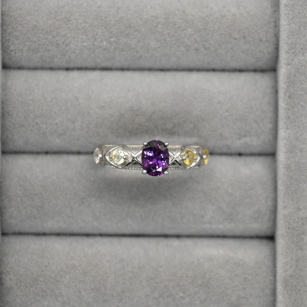 RIS001-07 5-Piece Sapphire 11# Adjustable Silver Cluster Ring