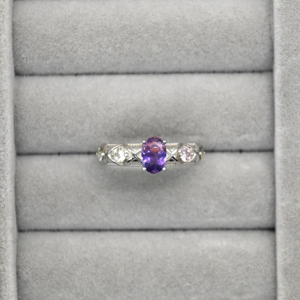 RIS001-07 5-Piece Sapphire 11# Adjustable Silver Cluster Ring