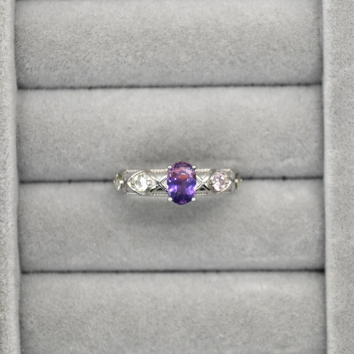 RIS001-07 5-Piece Sapphire 11# Adjustable Silver Cluster Ring