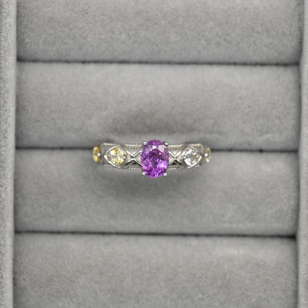 RIS001-07 5-Piece Sapphire 11# Adjustable Silver Cluster Ring