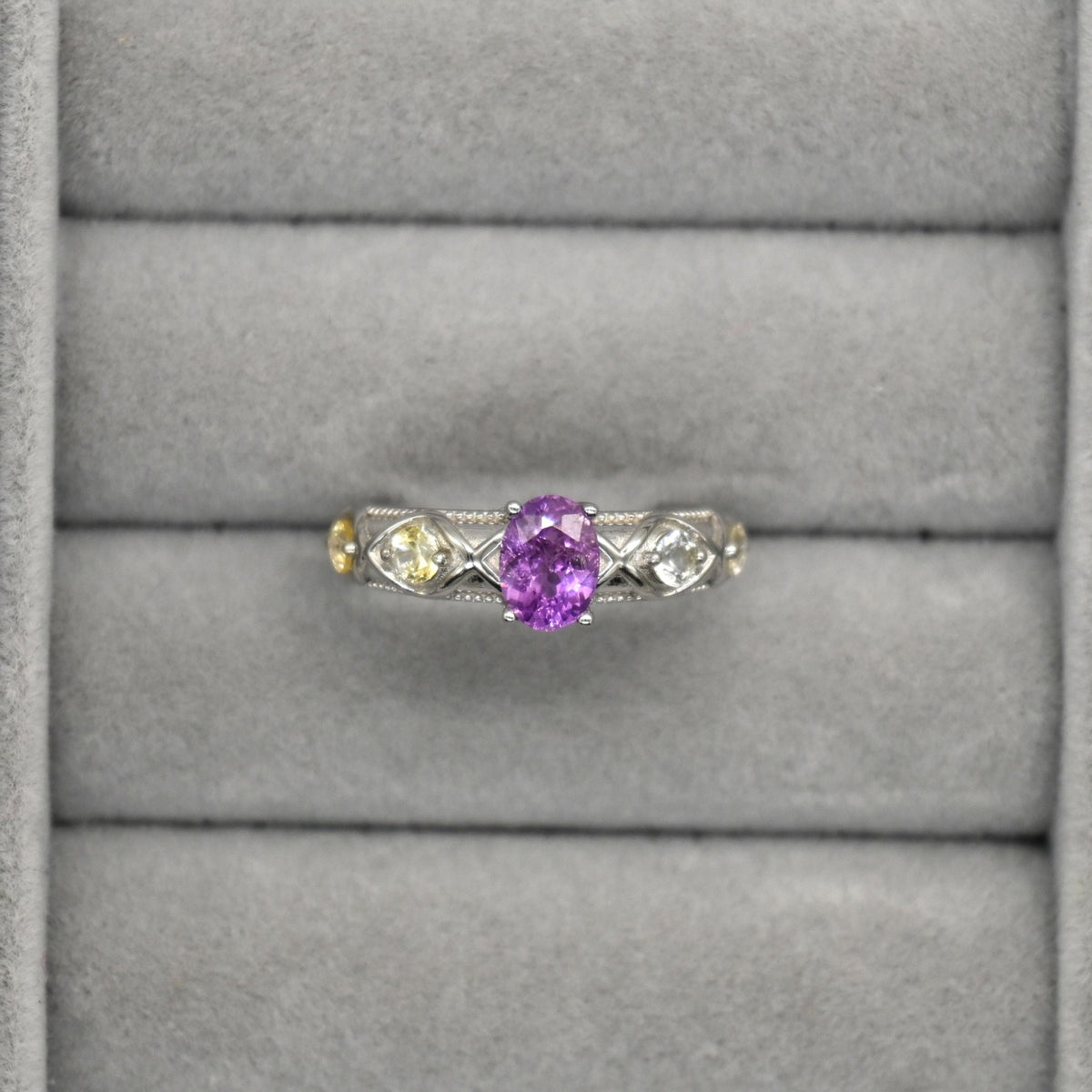 RIS001-07 5-Piece Sapphire 11# Adjustable Silver Cluster Ring