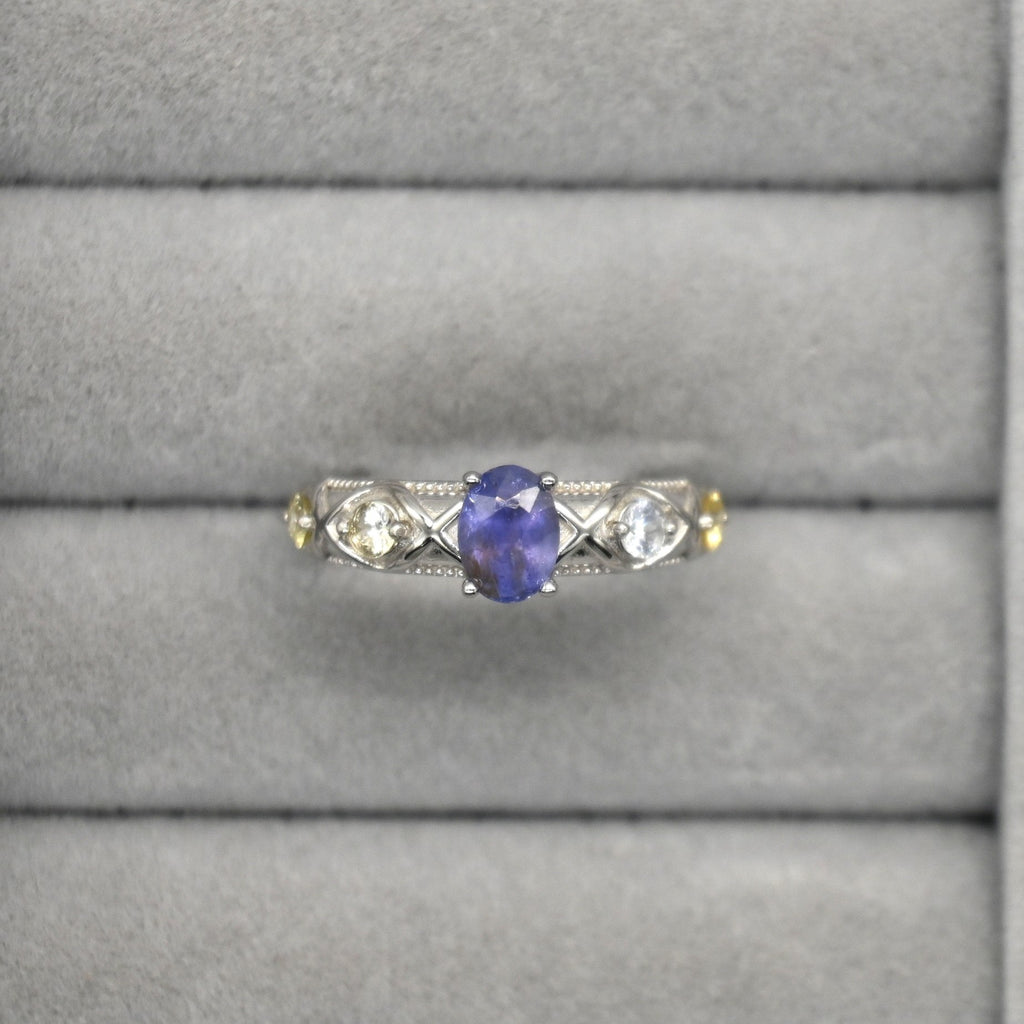 RIS001-07 5-Piece Sapphire 11# Adjustable Silver Cluster Ring