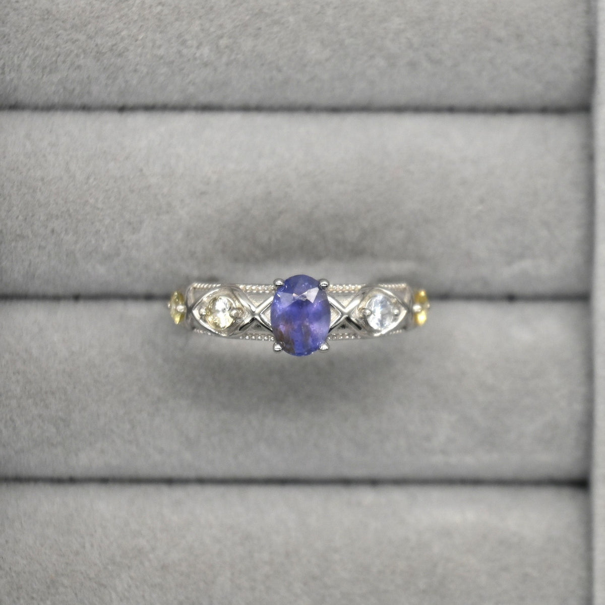 RIS001-07 5-Piece Sapphire 11# Adjustable Silver Cluster Ring