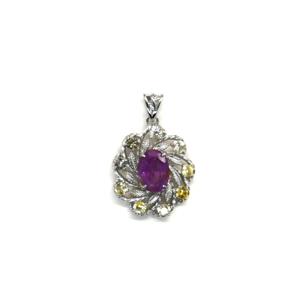 PES014~18 Elegant Halo Natural Sapphire Pendant in 925 Silver