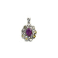 PES014~18 Elegant Halo Natural Sapphire Pendant in 925 Silver