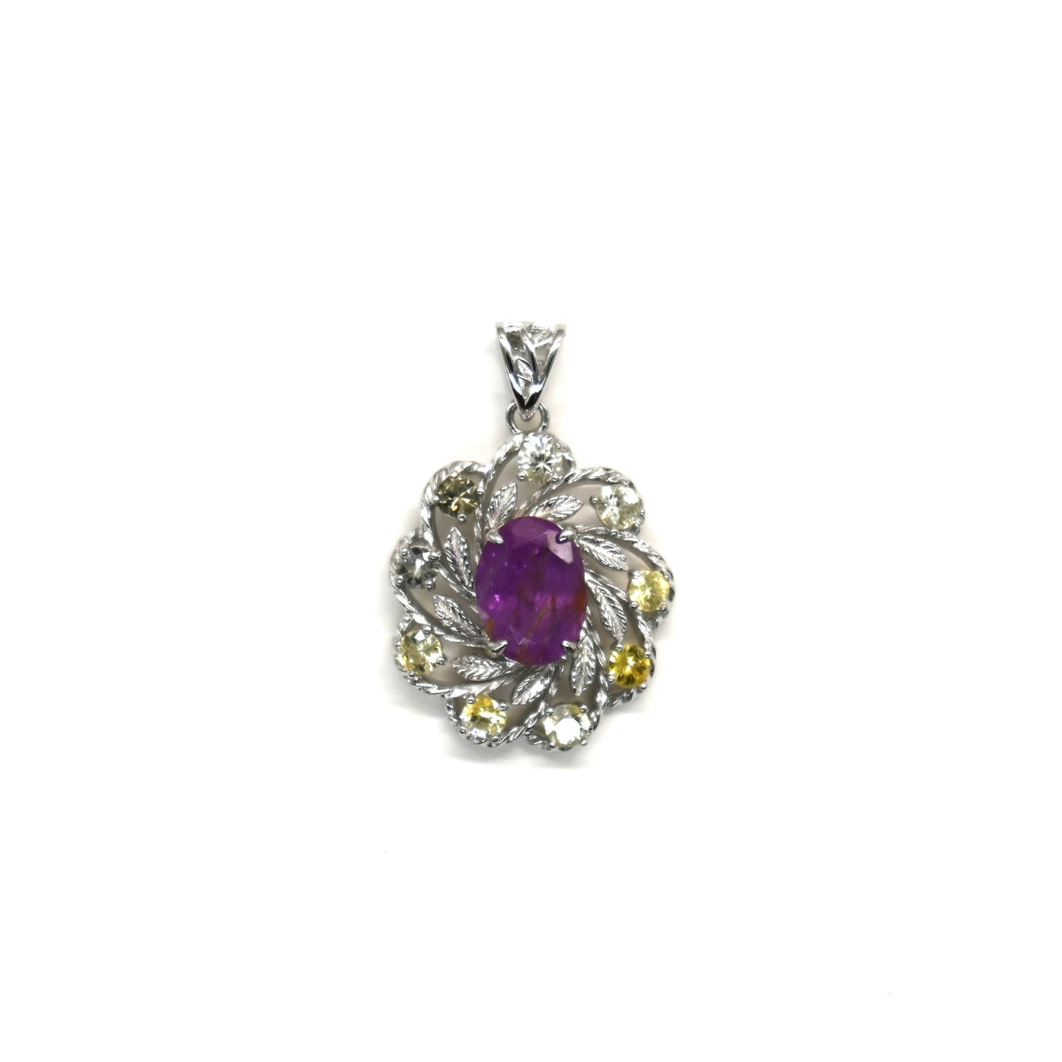 PES014~18 Elegant Halo Natural Sapphire Pendant in 925 Silver
