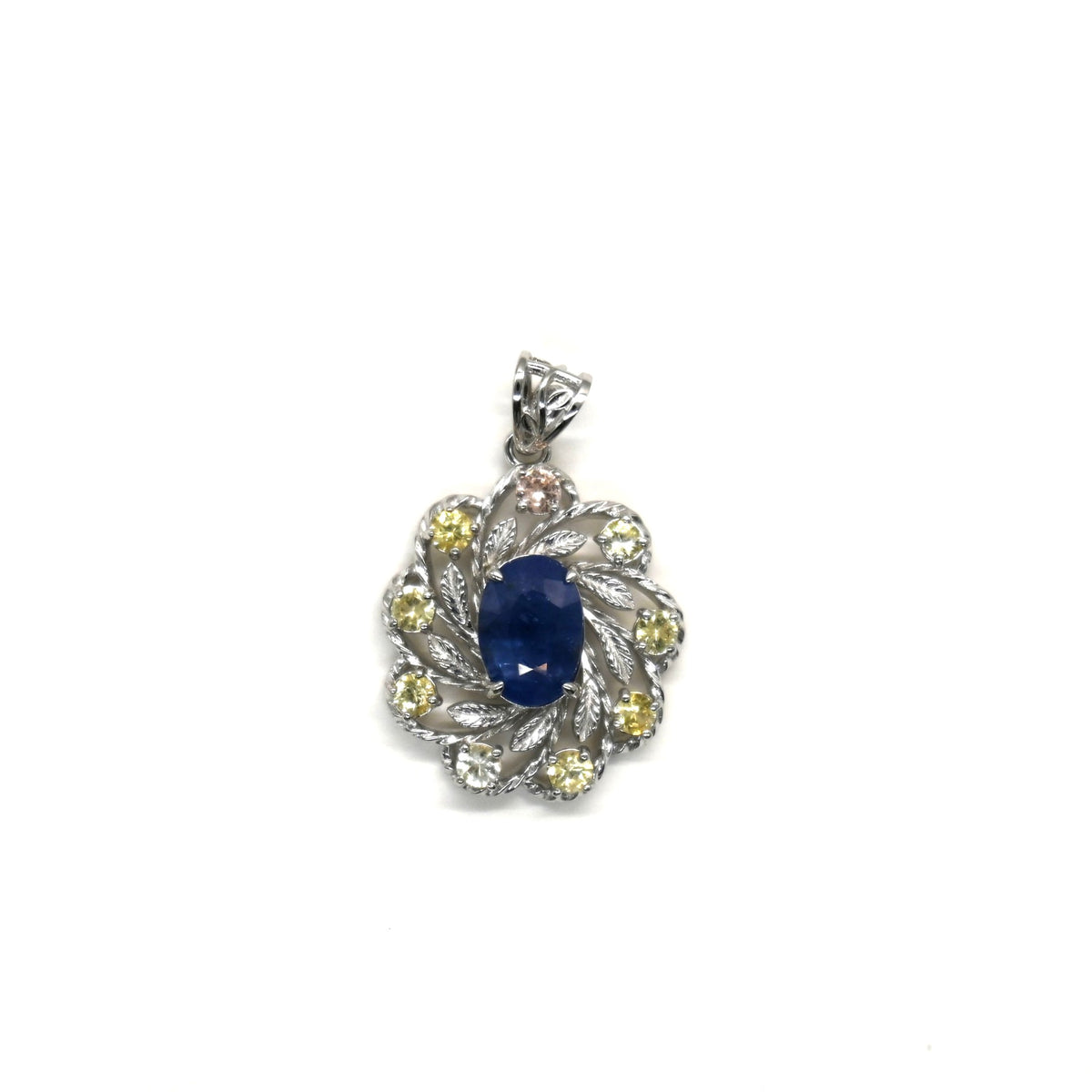 PES014~18 Elegant Halo Natural Sapphire Pendant in 925 Silver
