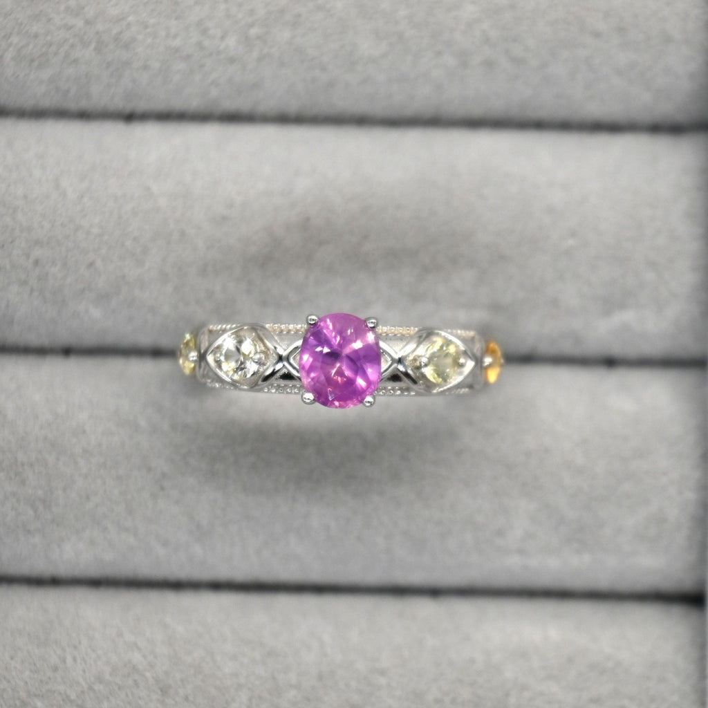 RIS001-07 5-Piece Sapphire 11# Adjustable Silver Cluster Ring