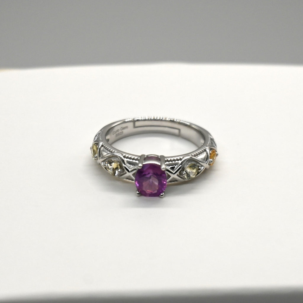 RIS001-07 5-Piece Sapphire 11# Adjustable Silver Cluster Ring