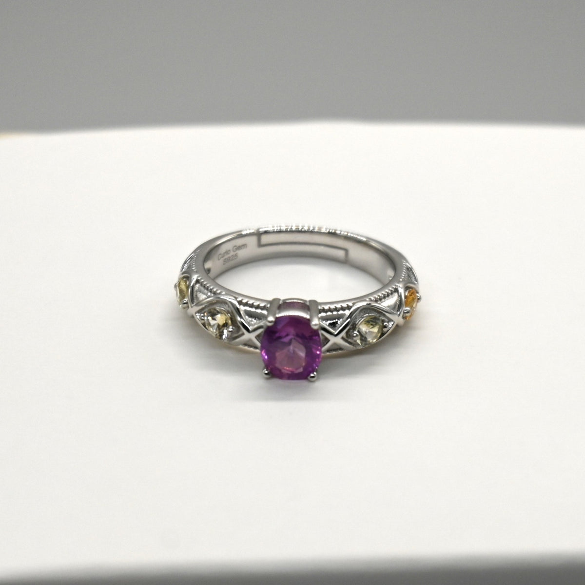 RIS001-07 5-Piece Sapphire 11# Adjustable Silver Cluster Ring