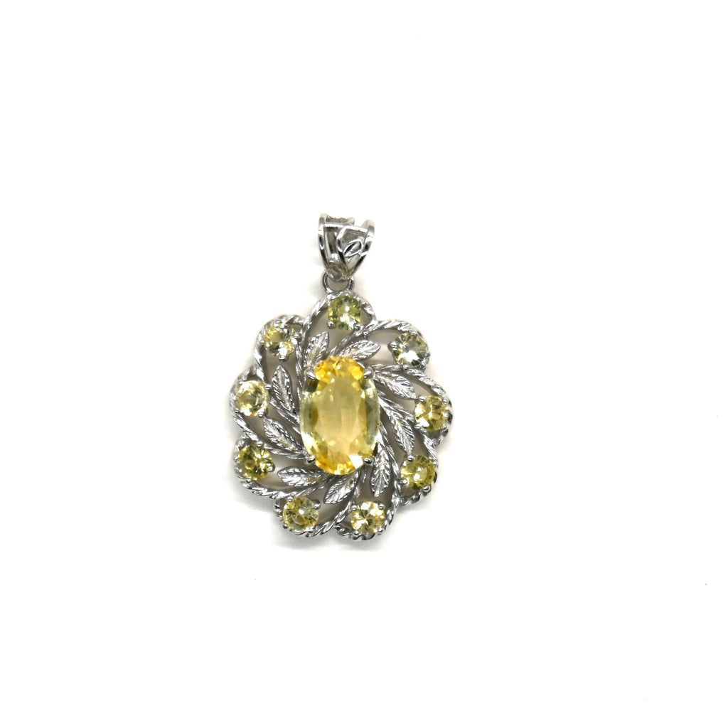 PES014~18 Elegant Halo Natural Sapphire Pendant in 925 Silver