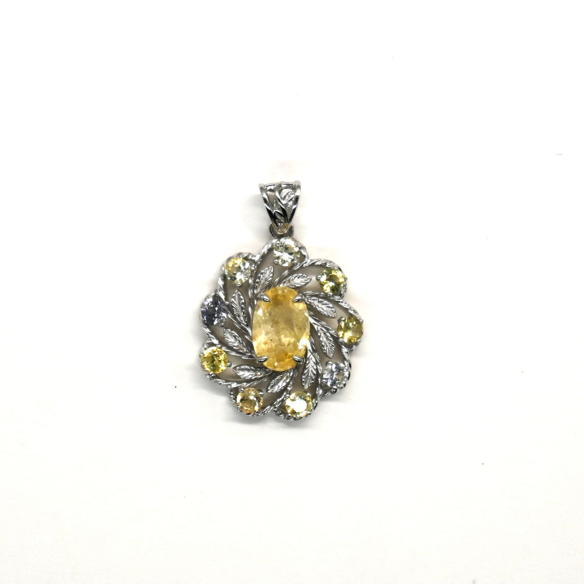 PES014~18 Elegant Halo Natural Sapphire Pendant in 925 Silver