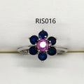 RIS015-21 7-Piece Sapphire Flower Shape 11# Adjustable Silver Ring