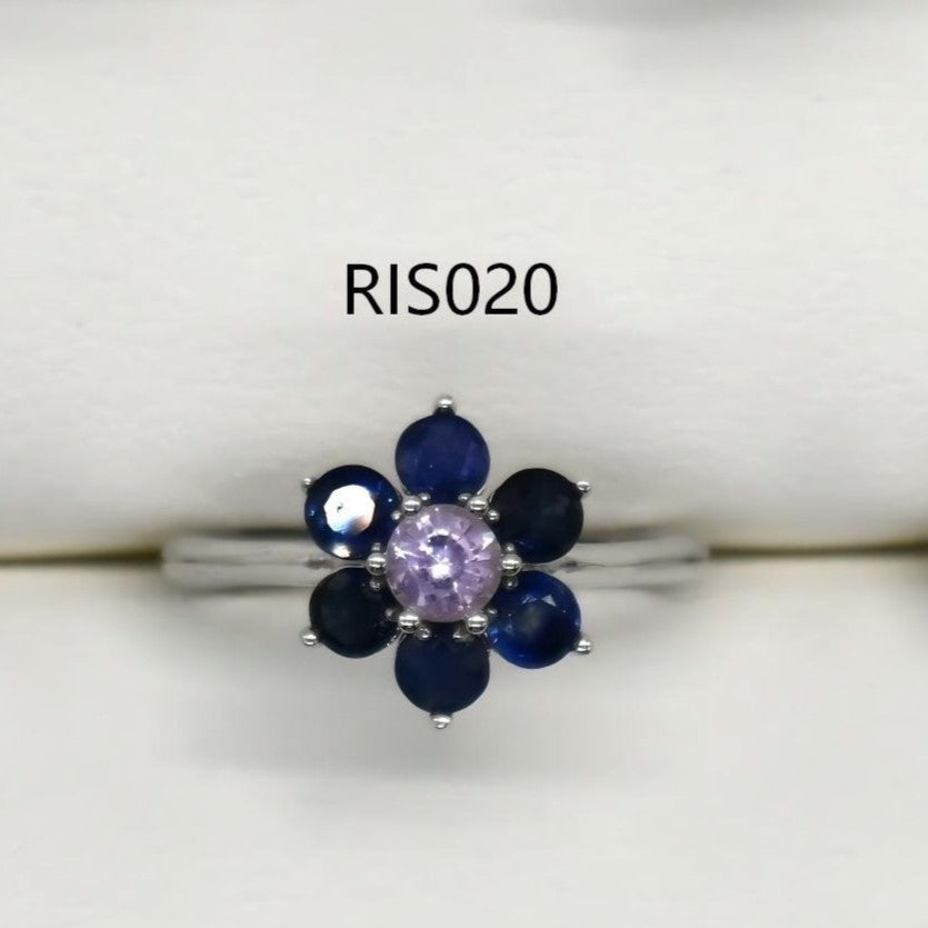 RIS015-21 7-Piece Sapphire Flower Shape 11# Adjustable Silver Ring