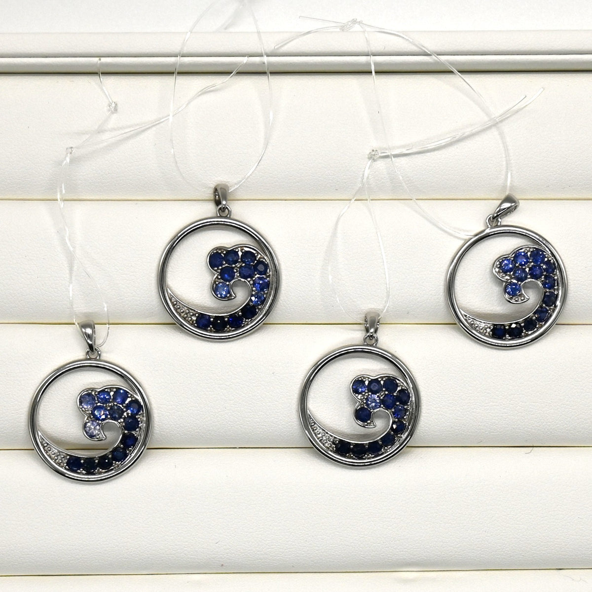 PES010~13 Sterling Silver Sapphire "Ocean Wave" Pendant