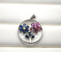 PES001~05 Silver Sapphire Double Floral Artisan Pendant