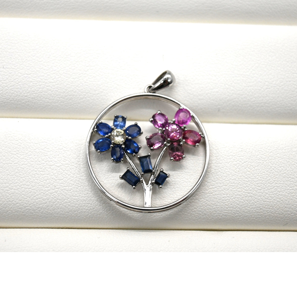 PES001~05 Silver Sapphire Double Floral Artisan Pendant