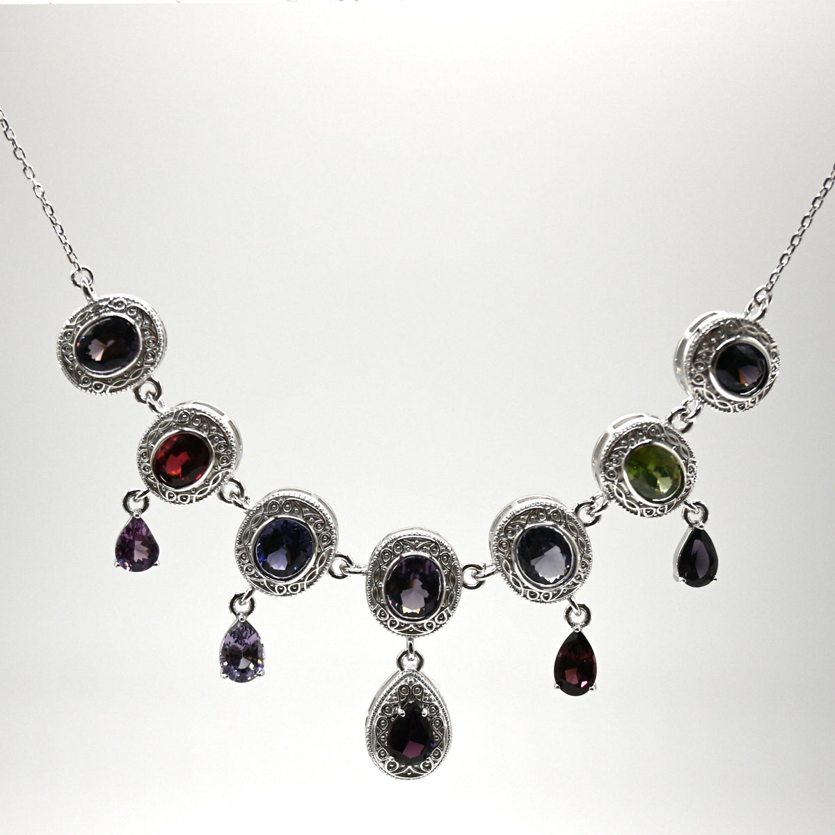 NES007~09 "Grape Cluster" Peridot Silver Handcrafted Necklace