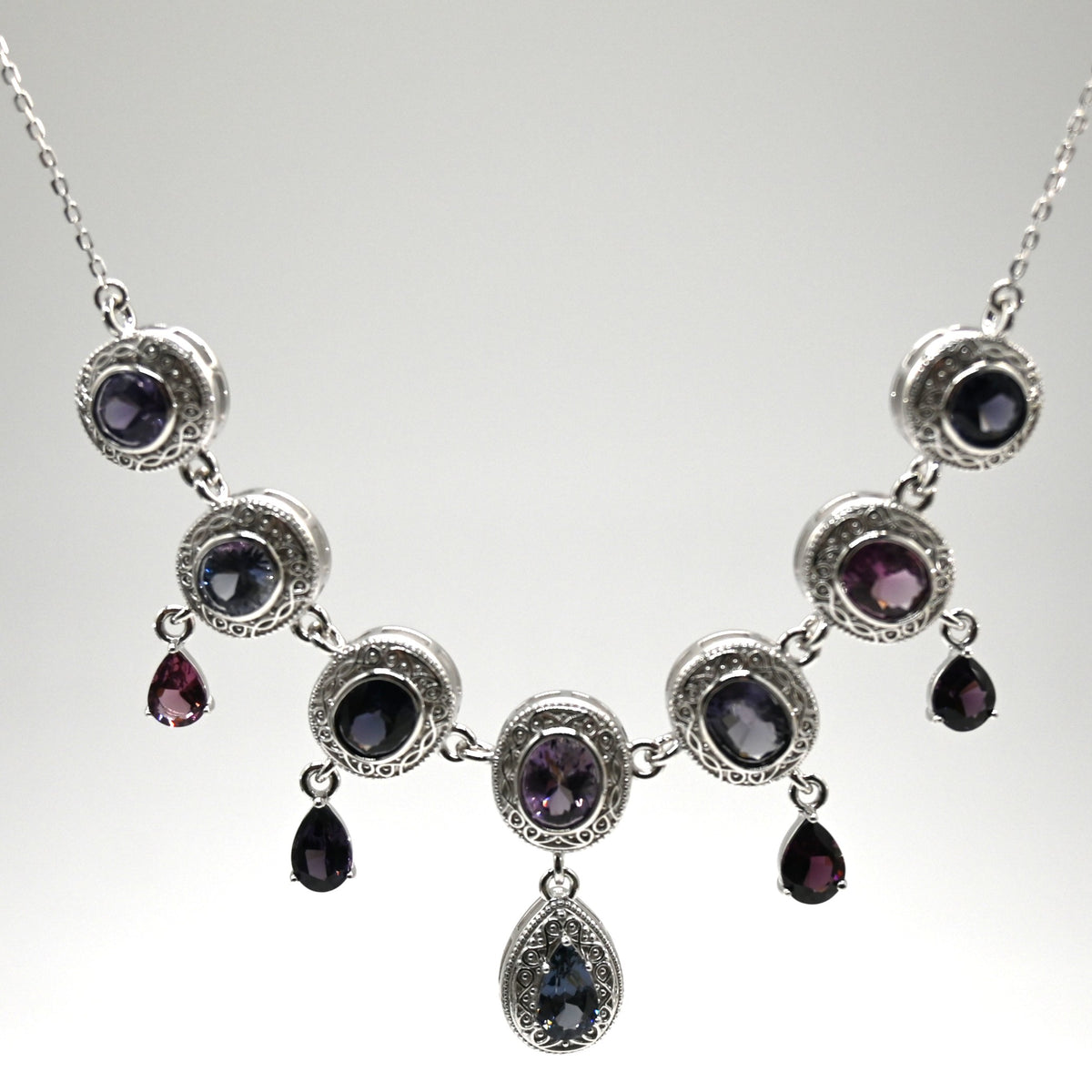 NES007~09 "Grape Cluster" Peridot Silver Handcrafted Necklace