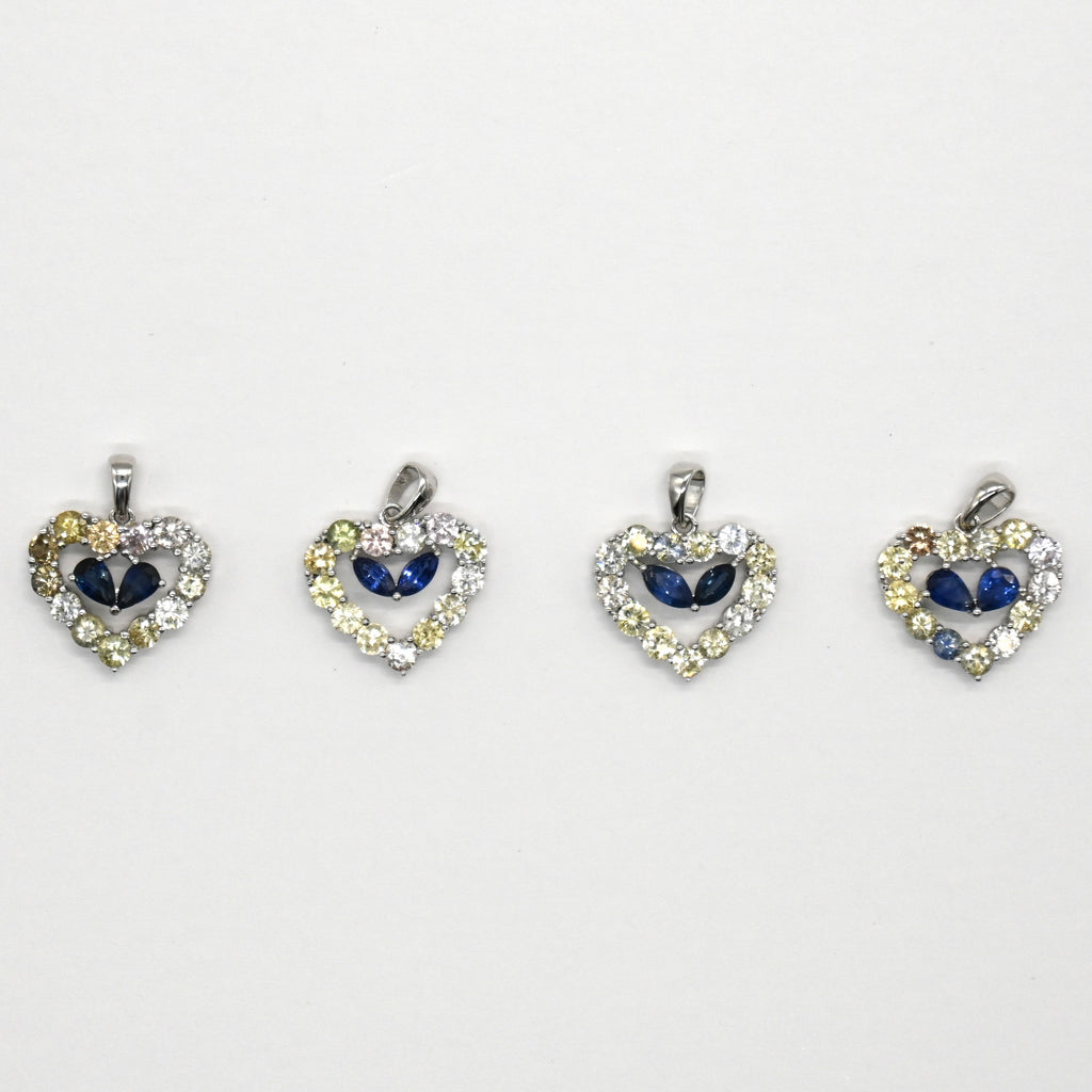 PES006~09 Sapphire Heart Shape Artisan Silver Pendant