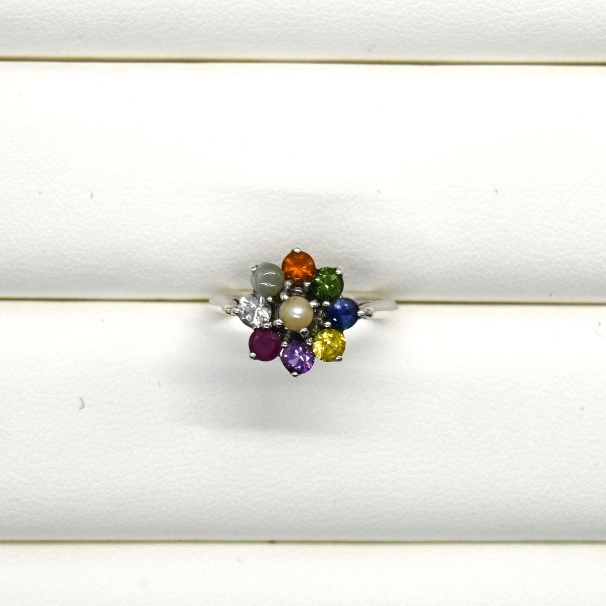 HR0012 9-Piece Floral Sapphire Ring Ceylon Gemstone Sterling Silver