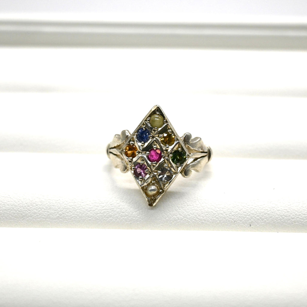 HR0010 9-Piece Sapphire Shield Ring Multi Gem 925 Sterling Silver