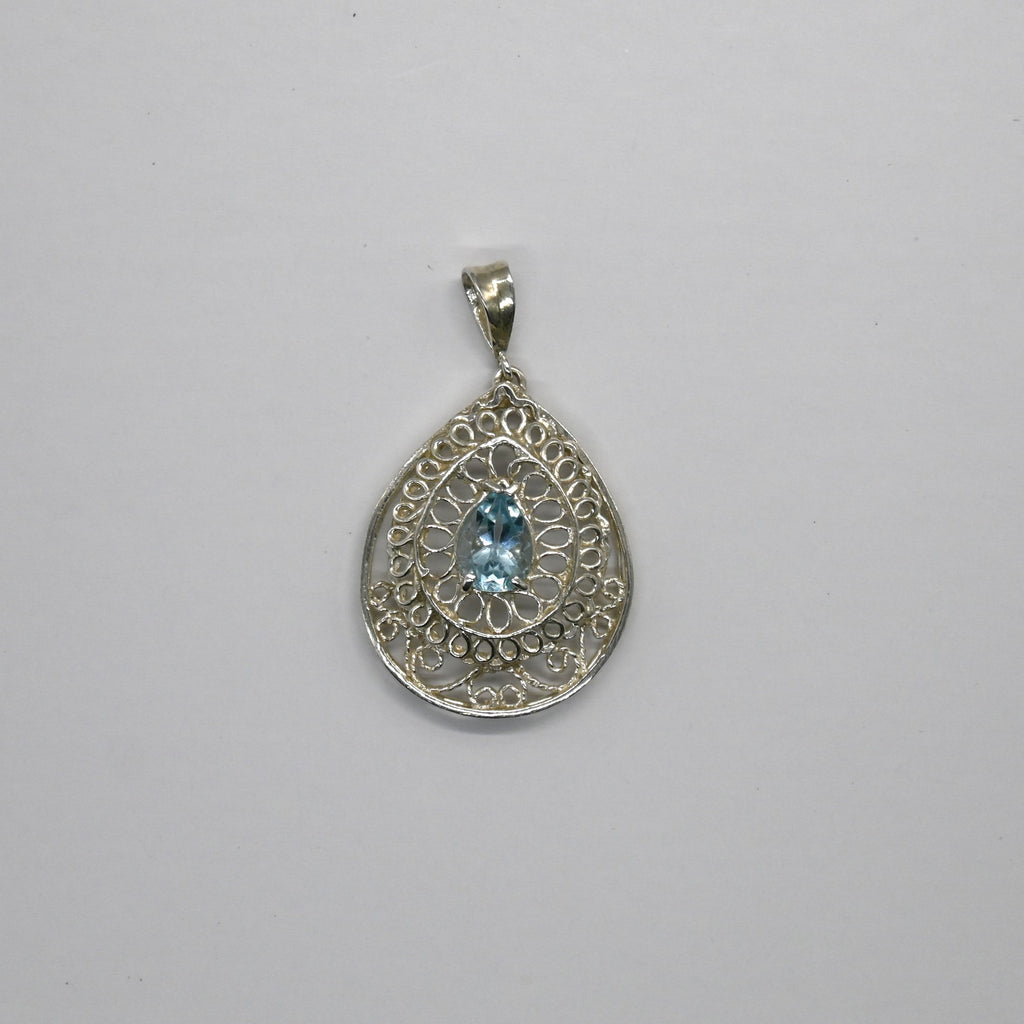 HP0002 Topaz Filigree Pendant 925 Silver Sri Lanka
