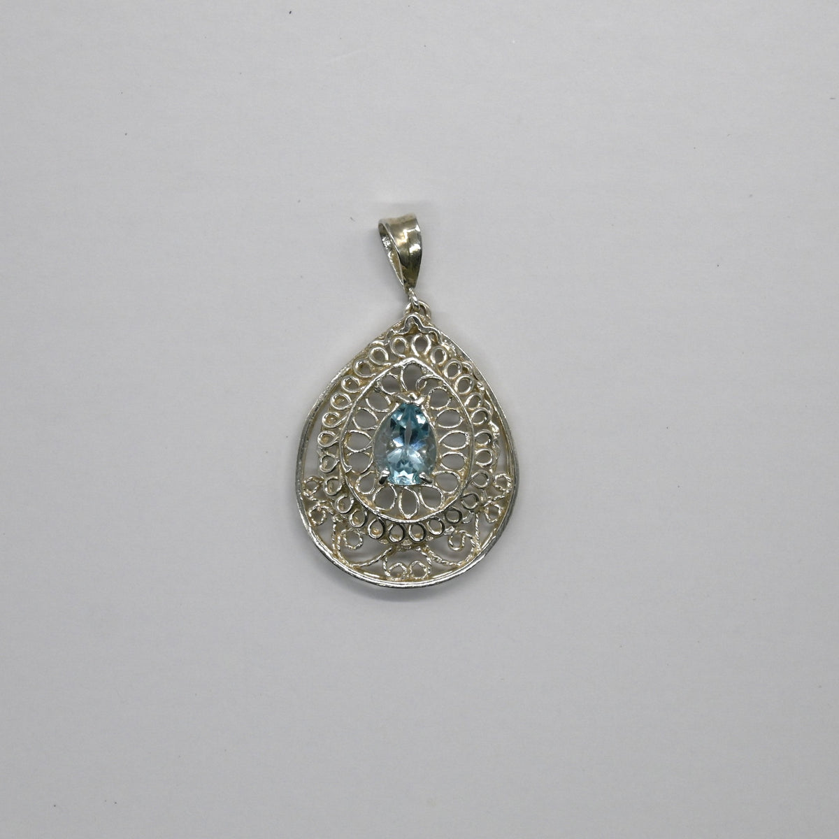 HP0002 Topaz Filigree Pendant 925 Silver Sri Lanka