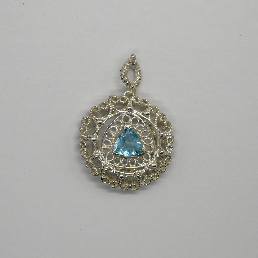 HP0003 Aquamarine Mandala Pendant Sterling Silver Gem