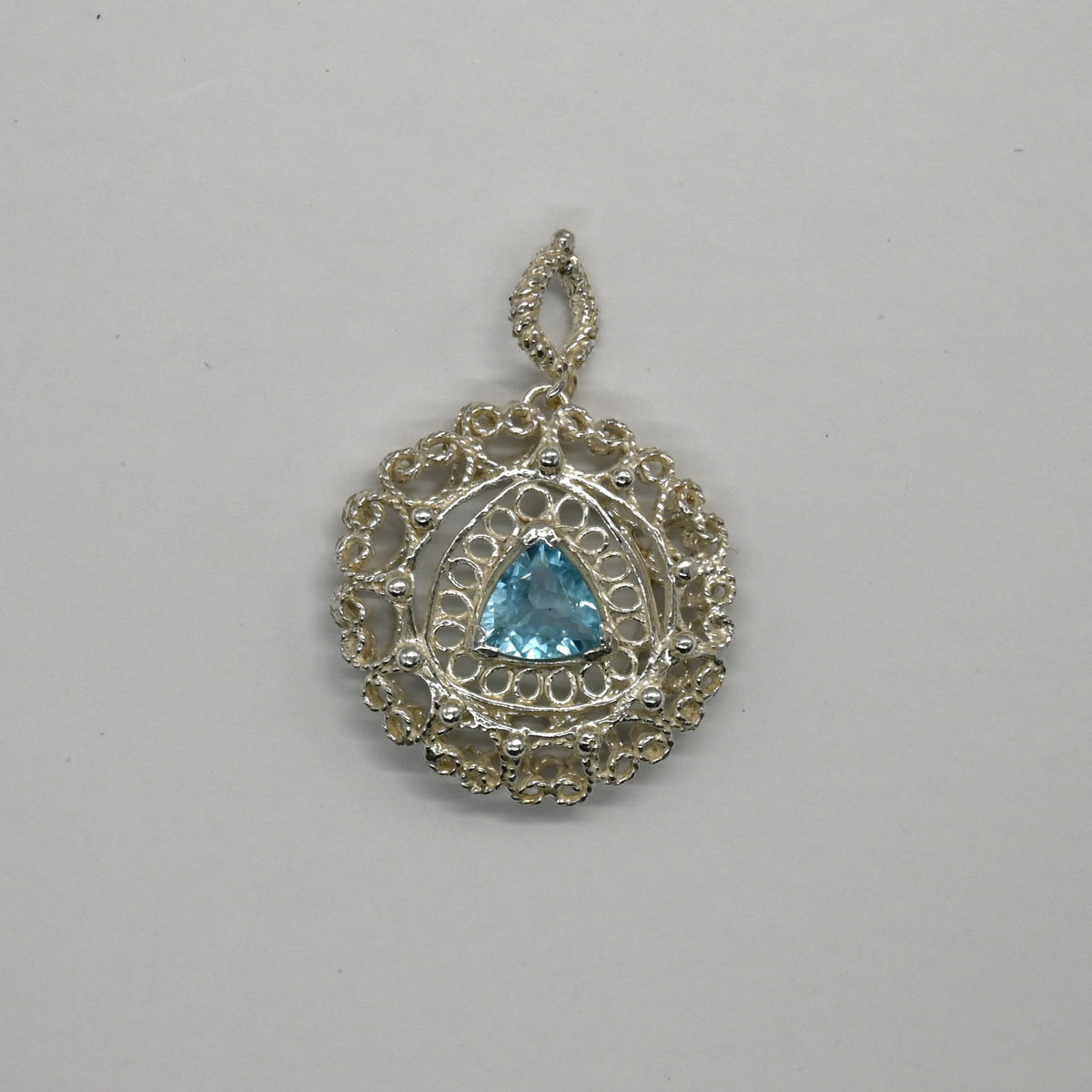 HP0003 Aquamarine Mandala Pendant Sterling Silver Gem