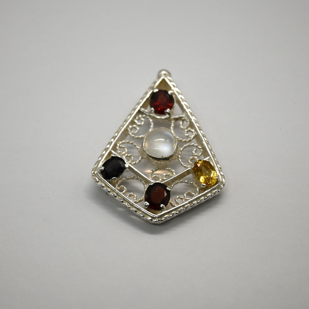 HP0004 Moonstone Shield Pendant Multi Gem Sterling Silver