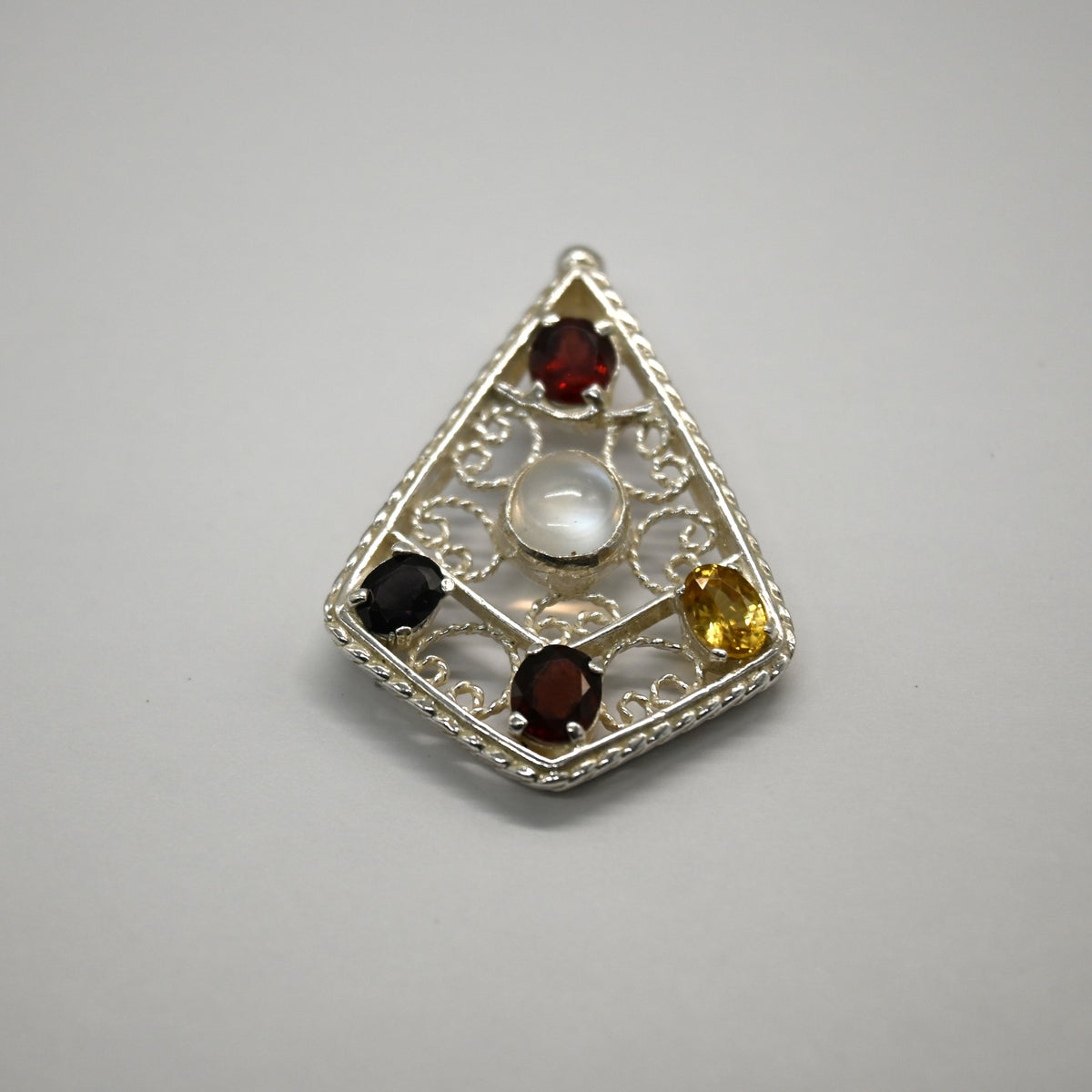HP0004 Moonstone Shield Pendant Multi Gem Sterling Silver