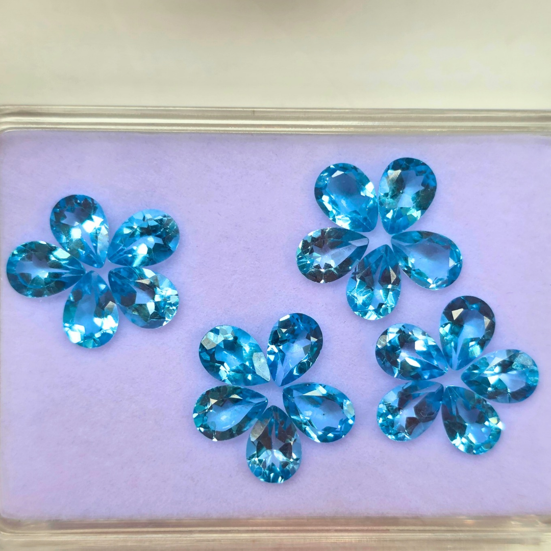 15.75 Ct Natural Blue Topaz Pear Lot, 5x7mm, 20 Pcs, Sri Lanka