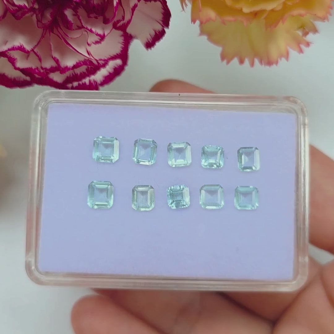 4.69 Ct Natural Aquamarine Parcel, 10 Pieces, Square/rectangular step cut, Sri Lanka
