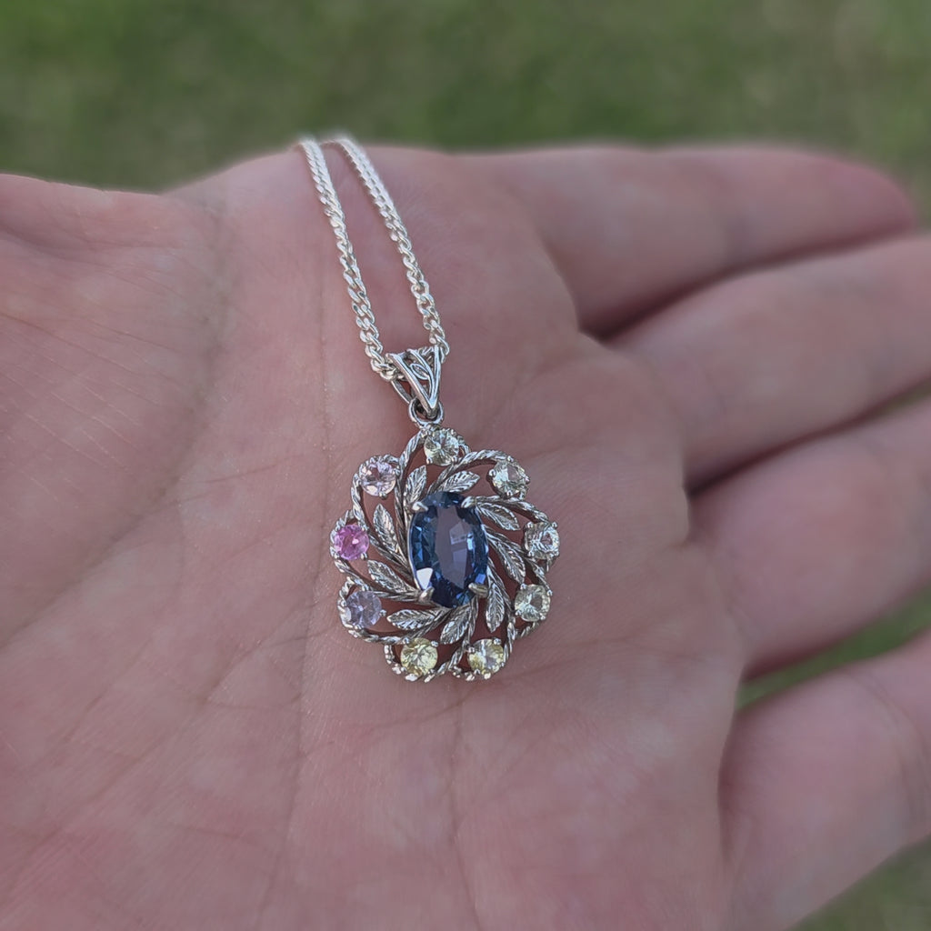PES014~18 Elegant Halo Natural Sapphire Pendant in 925 Silver