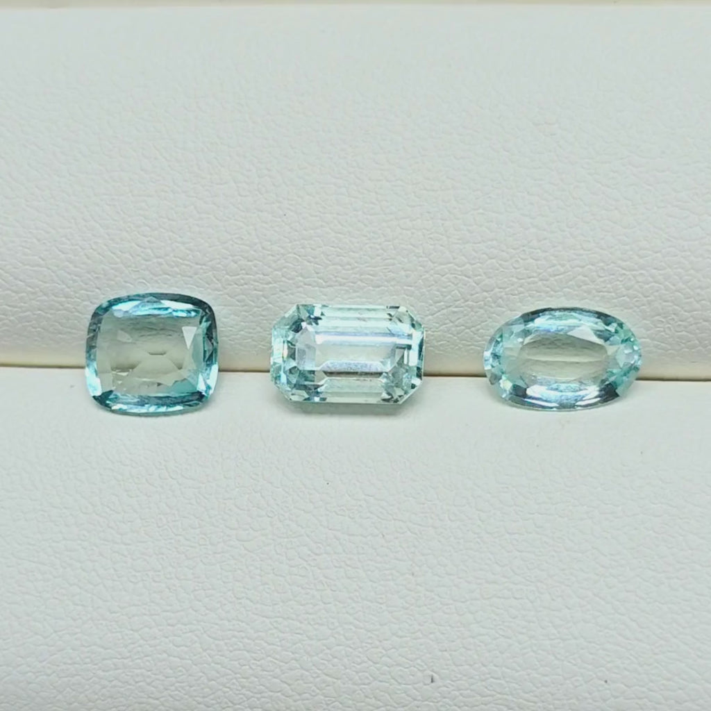 6.3 Ct Natural Aquamarine Parcel, 3 Pieces, Mixed cuts, Sri Lanka