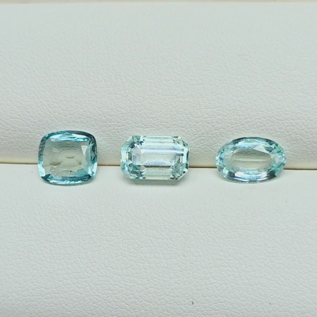 6.3 Ct Natural Aquamarine Parcel, 3 Pieces, Mixed cuts, Sri Lanka
