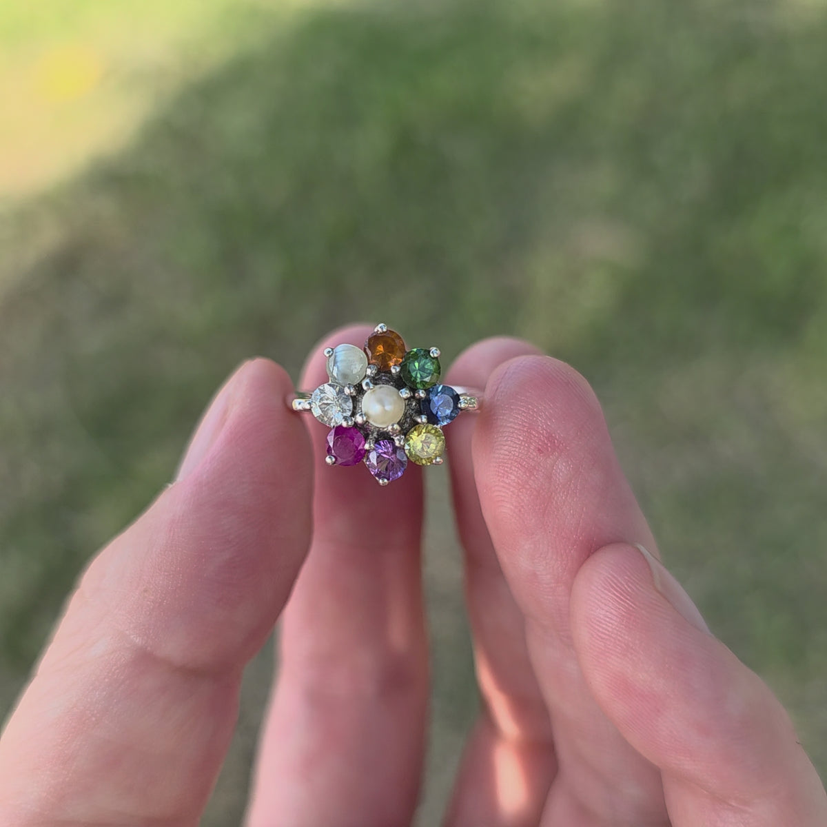 HR0012 9-Piece Floral Sapphire Ring Ceylon Gemstone Sterling Silver