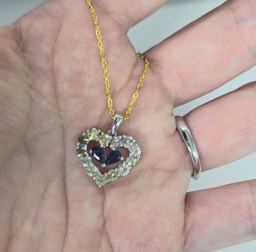 PES006~09 Sapphire Heart Shape Artisan Silver Pendant