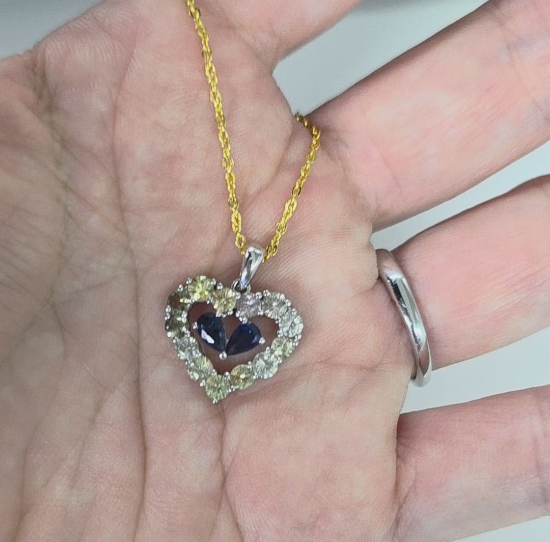 PES006~09 Sapphire Heart Shape Artisan Silver Pendant