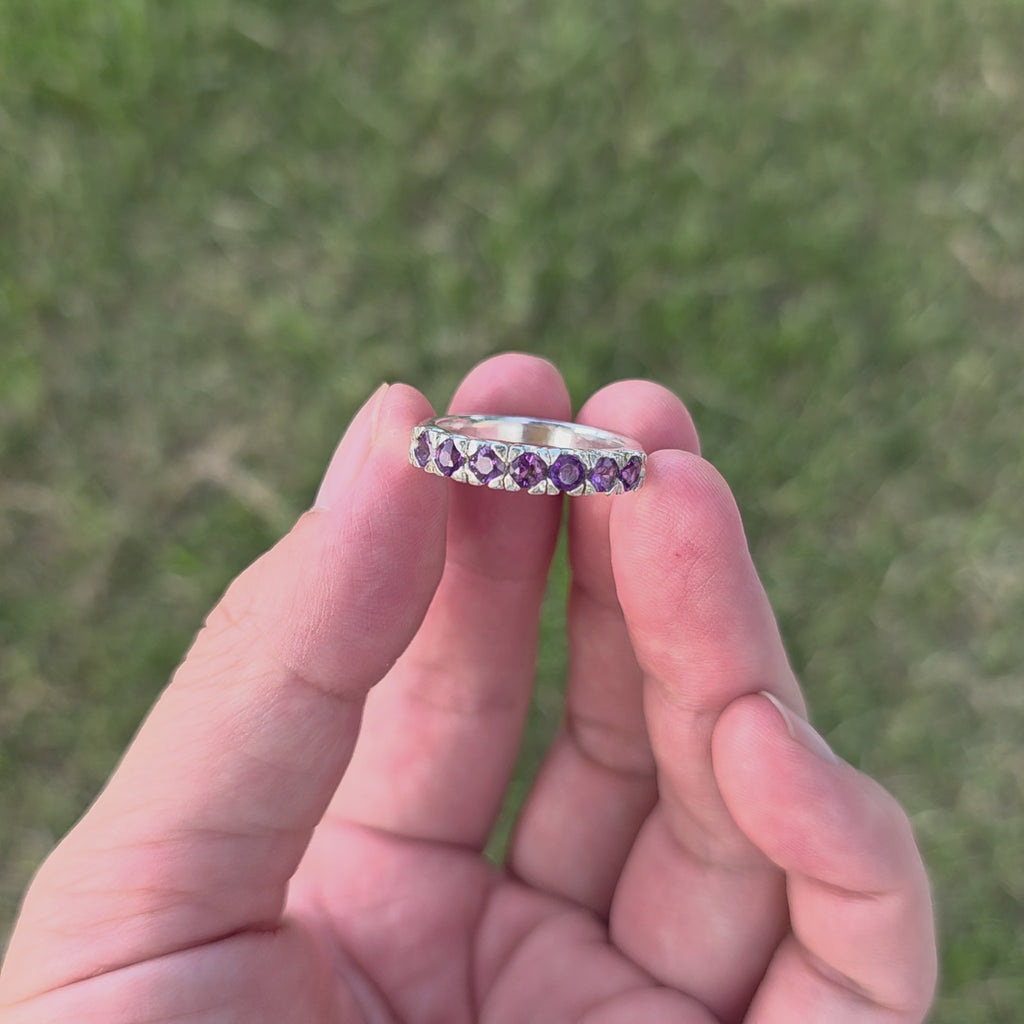HR0009 7-Piece Amethyst Eternity Ring 925 Silver Sri Lanka Gemstone